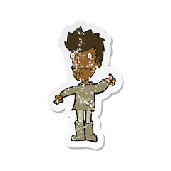 retro distressed sticker of a cartoon worried man giving thumbs up symbol