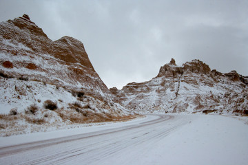 Snowy Road in the Badlands