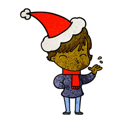 textured cartoon of a woman thinking wearing santa hat