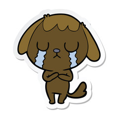 Obraz premium sticker of a cute cartoon dog crying