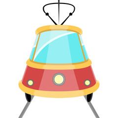Front view of a comic trolley. Public transport. Vector illustration design