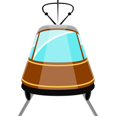 Front view of a comic trolley. Public transport. Vector illustration design