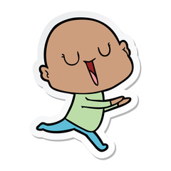 sticker of a happy cartoon bald man