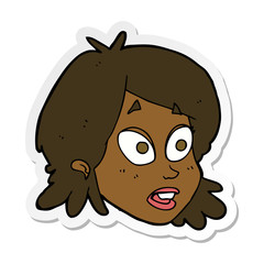 sticker of a cartoon female face with surprised expression