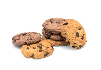 chocolate chip cookie on white background.