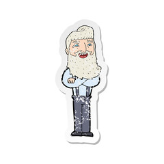retro distressed sticker of a cartoon happy man with beard