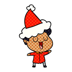 laughing comic book style illustration of a man wearing santa hat