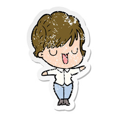 distressed sticker of a cartoon woman talking