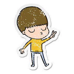 distressed sticker of a cartoon calm boy