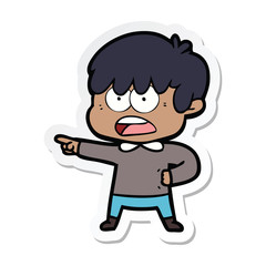 sticker of a worried cartoon boy
