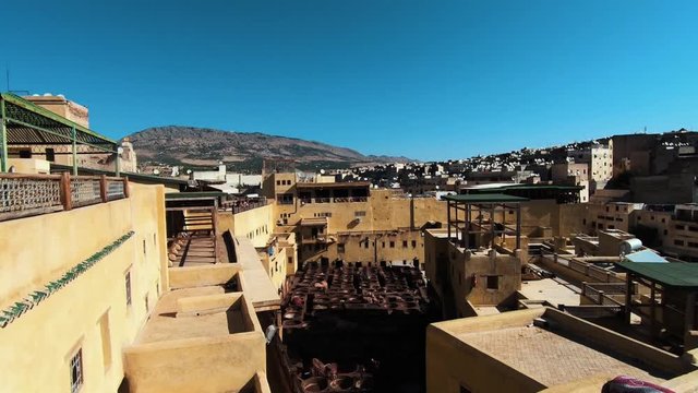 The tanneries o Fes - Morocco, viewed from the rooftops.