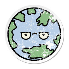 distressed sticker of a cute cartoon planet earth
