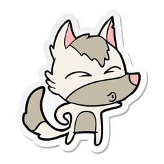 sticker of a cartoon wolf whistling