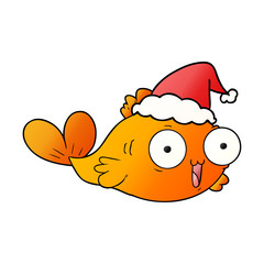 happy goldfish gradient cartoon of a wearing santa hat