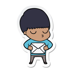 sticker of a cartoon calm boy