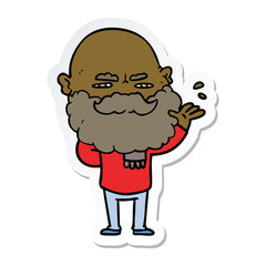 sticker of a cartoon dismissive man with beard frowning