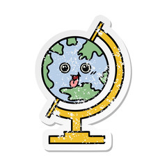 Fototapeta premium distressed sticker of a cute cartoon globe of the world