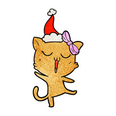 textured cartoon of a cat wearing santa hat