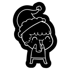 cartoon icon of a happy man wearing santa hat