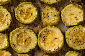 Pieces of zucchini close-up for baking. Vegetarian dish.