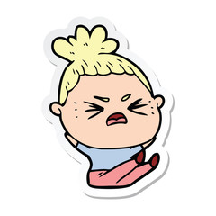 sticker of a cartoon angry woman