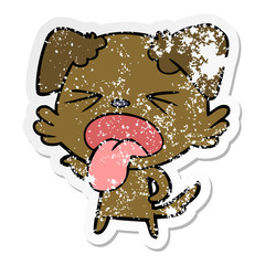 distressed sticker of a cartoon disgusted dog