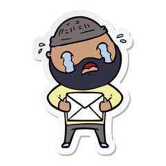sticker of a cartoon bearded man crying