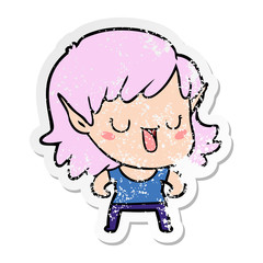distressed sticker of a cartoon elf girl