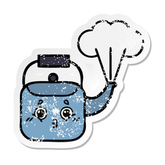 Obraz premium distressed sticker of a cute cartoon steaming kettle