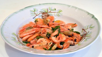 Boiled Shrimp at the table in the plate 1