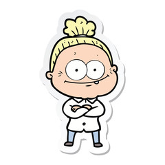 sticker of a cartoon happy old woman