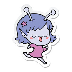 sticker of a happy alien girl cartoon