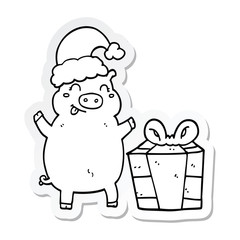 sticker of a cartoon happy christmas pig
