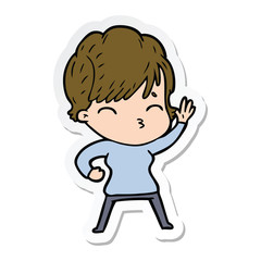 sticker of a cartoon woman thinking