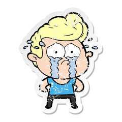 distressed sticker of a cartoon crying man