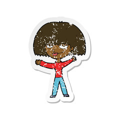 retro distressed sticker of a cartoon smug woman