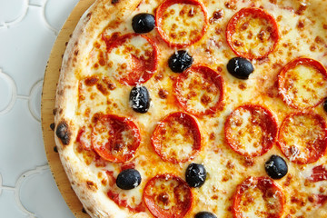 Pepperoni and olive pizza