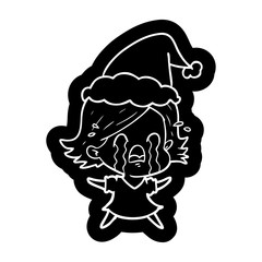 cartoon icon of a woman crying wearing santa hat