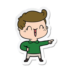 sticker of a cartoon laughing boy pointing