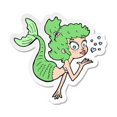 sticker of a cartoon pretty mermaid