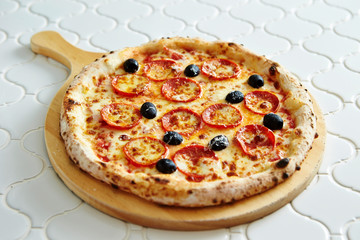 Pepperoni and olive pizza