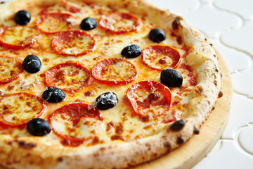 Pepperoni and olive pizza