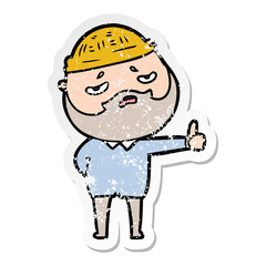 distressed sticker of a cartoon worried man with beard