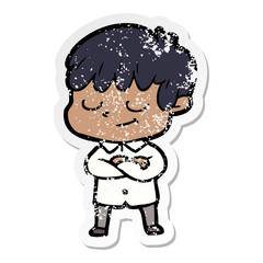 distressed sticker of a cartoon happy boy