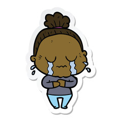 sticker of a cartoon crying old lady