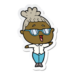 sticker of a cartoon happy woman wearing spectacles