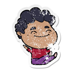 distressed sticker of a cartoon friendly man