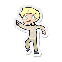 sticker of a cartoon happy boy pointing