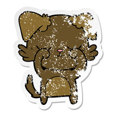 distressed sticker of a cute cartoon dog