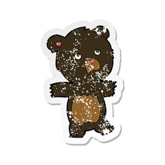 retro distressed sticker of a cartoon cute black bear